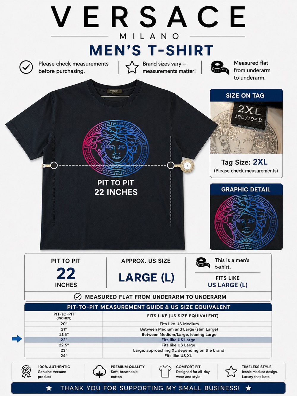 Versace Navy Medusa Gradient T-Shirt- US equivalent: Large - Picture 3 of 7
